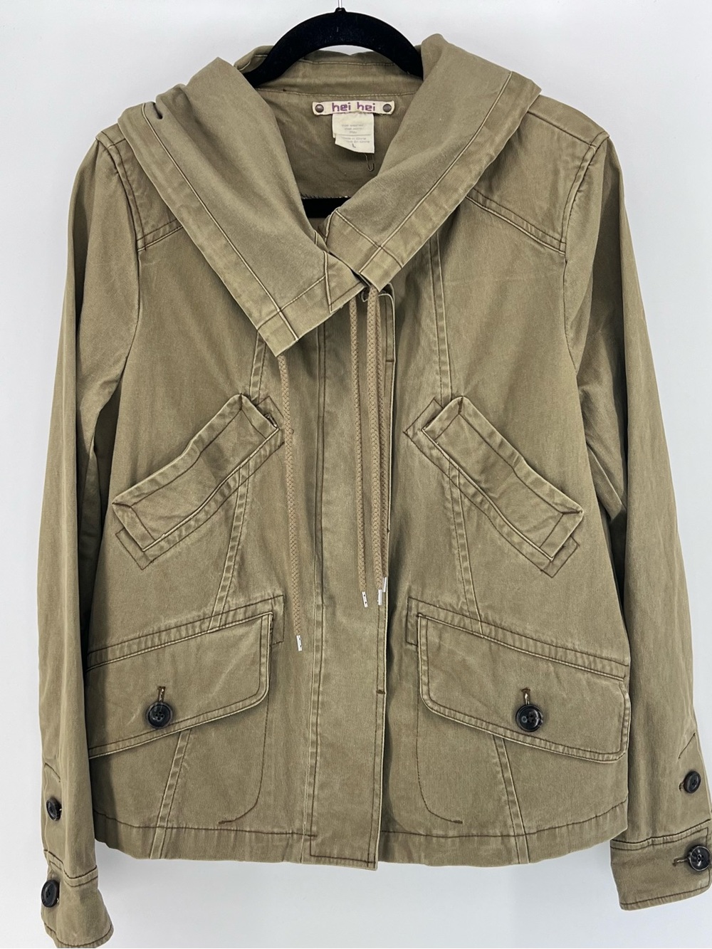 Anthropologie Hei Hei Military Utility Jacket Olive Green Sz L Gorpcore Eartly